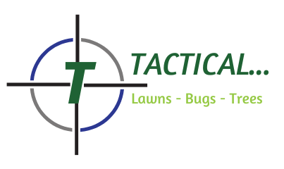 A logo for tactical lawns bugs and trees