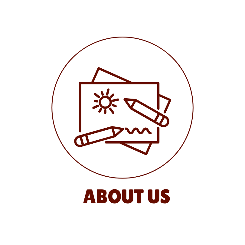 A drawing of a sun and a pencil on a piece of paper in a circle.