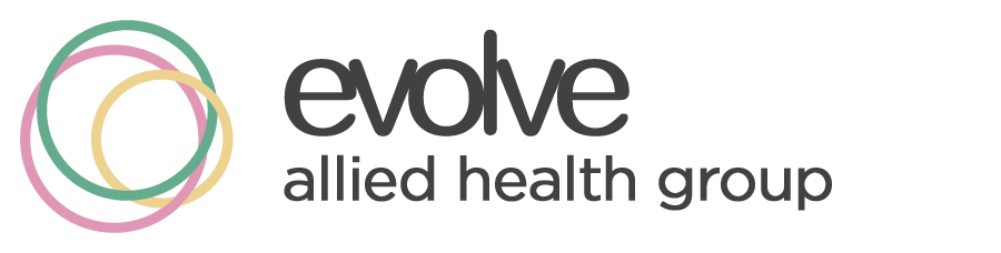 The logo for evolve neurological physiotherapy has a colorful circle in the middle.