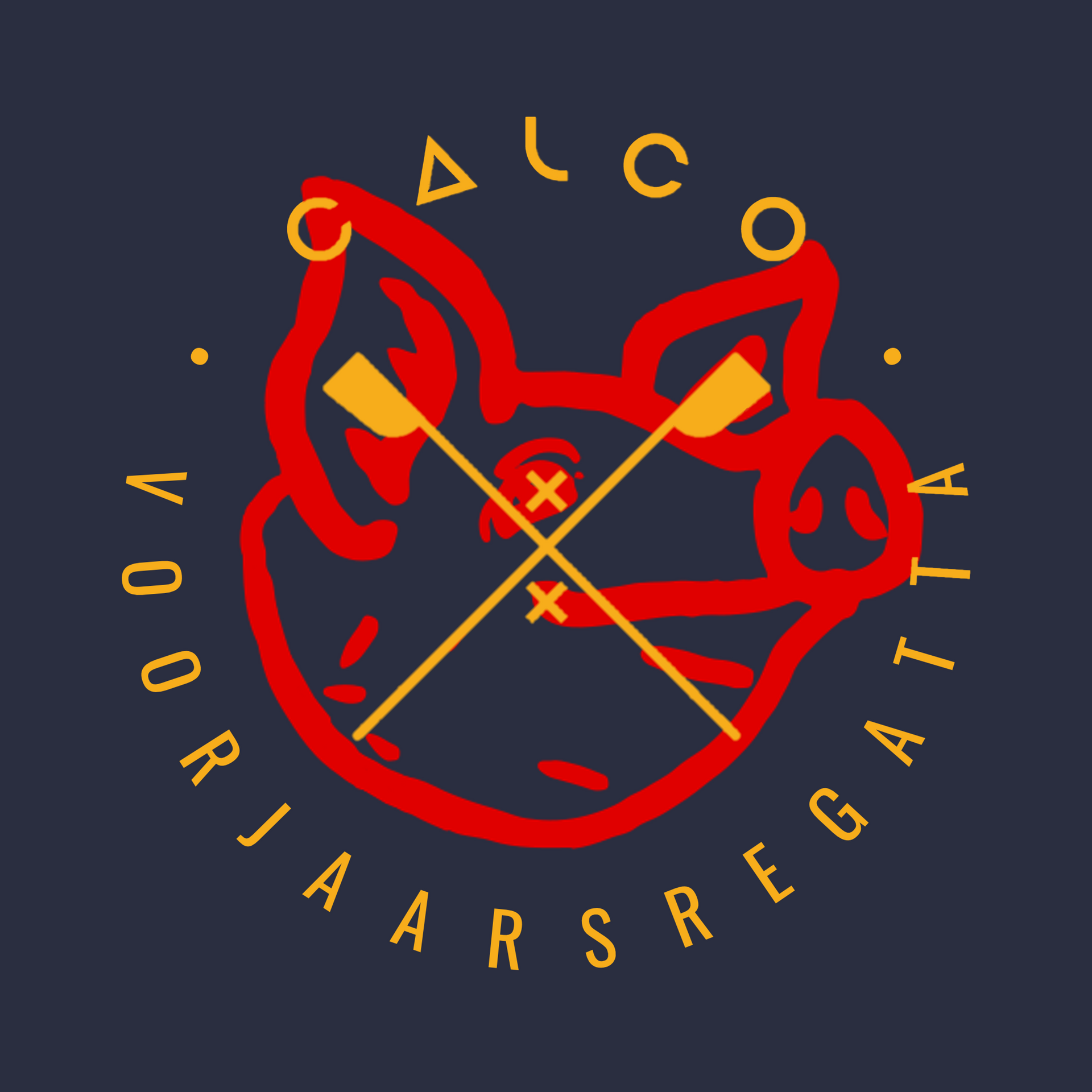 A logo for calco voorjaarsregatta with a pig holding two oars