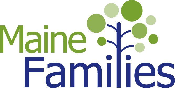 Maine Families logo blue tree with green balls at end of brances