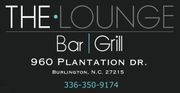 A logo for the lounge bar and grill in burlington nc
