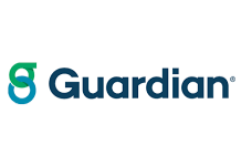 The logo for guardian is blue and green on a white background.