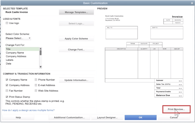 customize invoice in quickbooks for mac