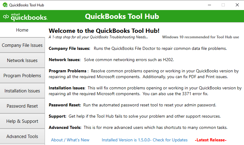 quickbooks tool hub screen