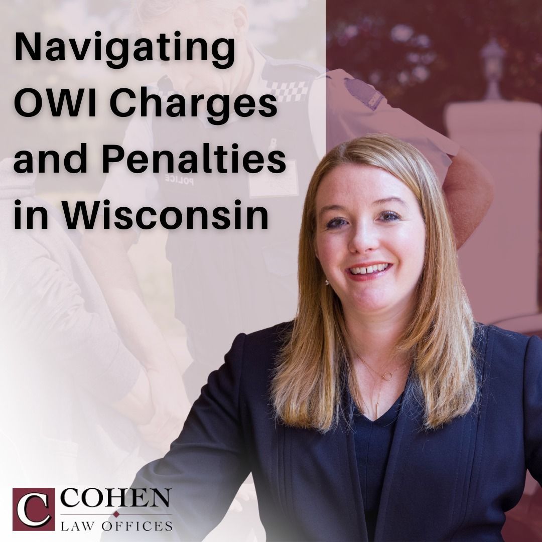 A woman is smiling in front of a sign that says navigating owi charges and penalties in wisconsin