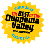 A yellow sticker that says voted 2024 the best of the chippewa valley volume one reader poll