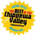 A yellow sticker that says voted 2024 the best of the chippewa valley volume one reader poll