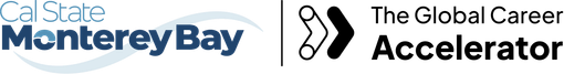 Logo for Cal State Monterey Bay and The Global Career Accelerator, featuring the university name and a stylized arrow icon.