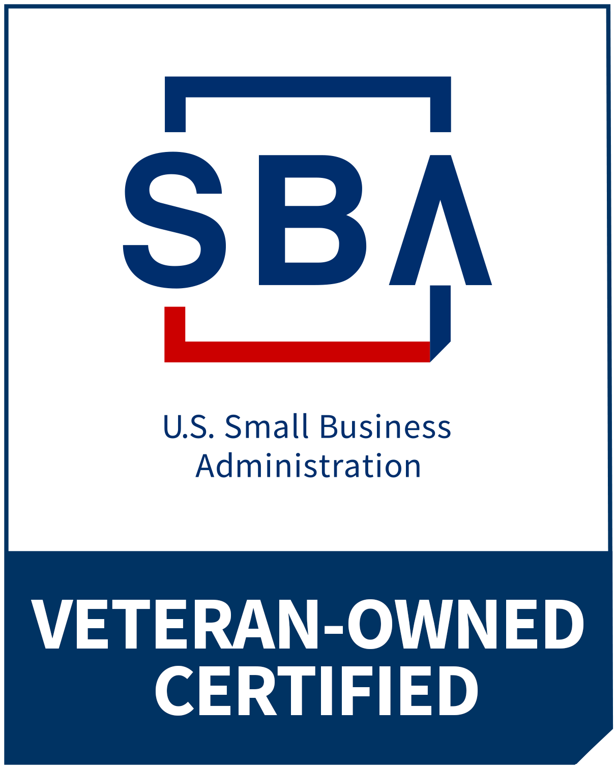 SBA logo: Veteran-Owned Certified. White background, blue and red accents.
