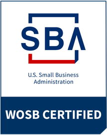 SBA WOSB Certified logo: Blue, red, and white graphic indicating a business certified as a Woman-Owned Small Business.