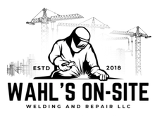 The logo for wahl 's on-site welding and repair llc shows a man welding a piece of metal.