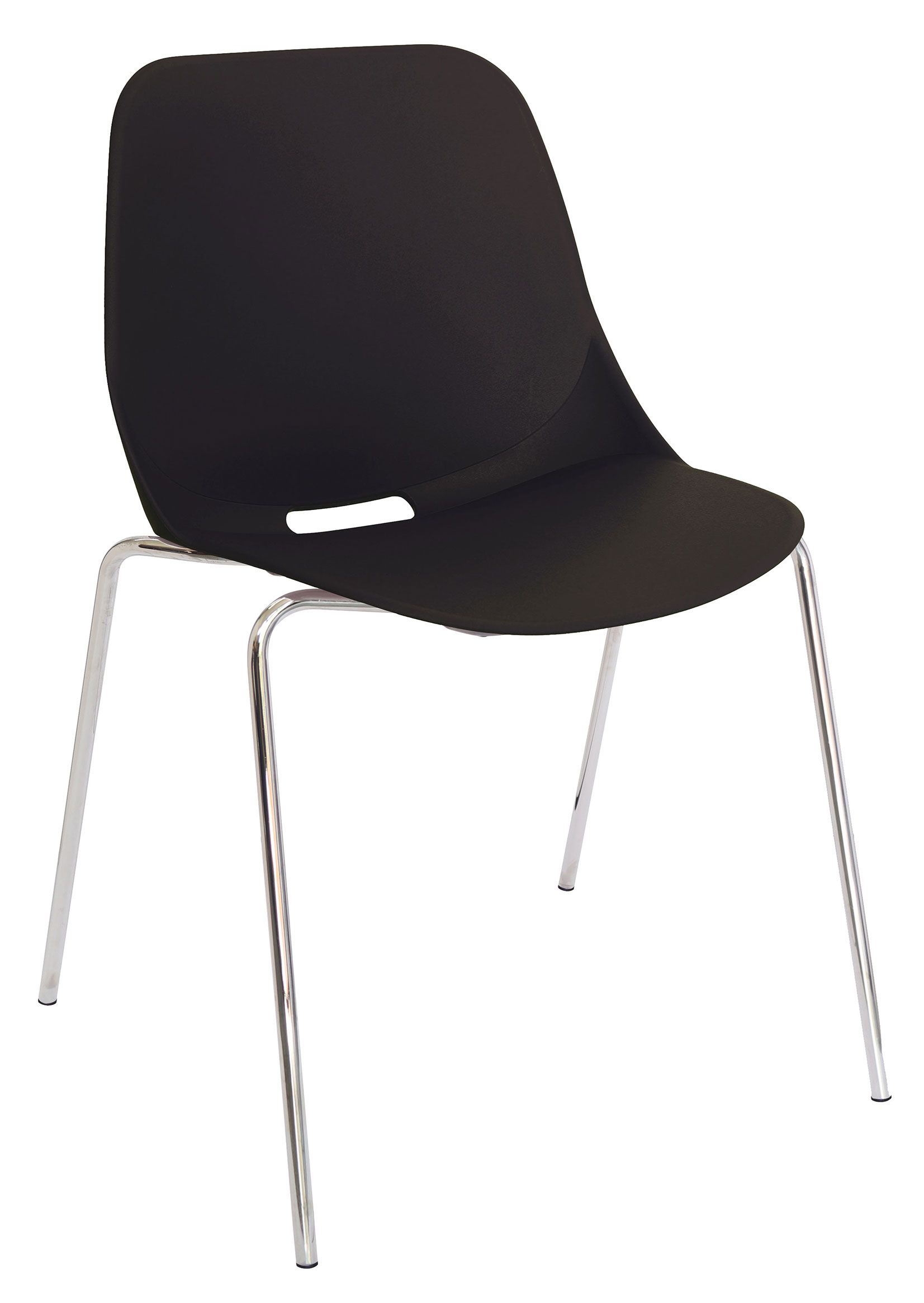 Una silla amarilla con patas cromadas sobre un fondo blanco.