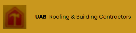 A logo for uab roofing and building contractors