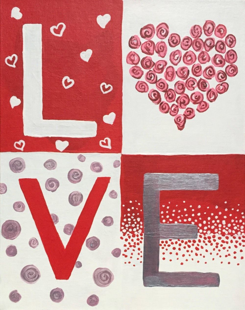 A painting of a heart and the word love