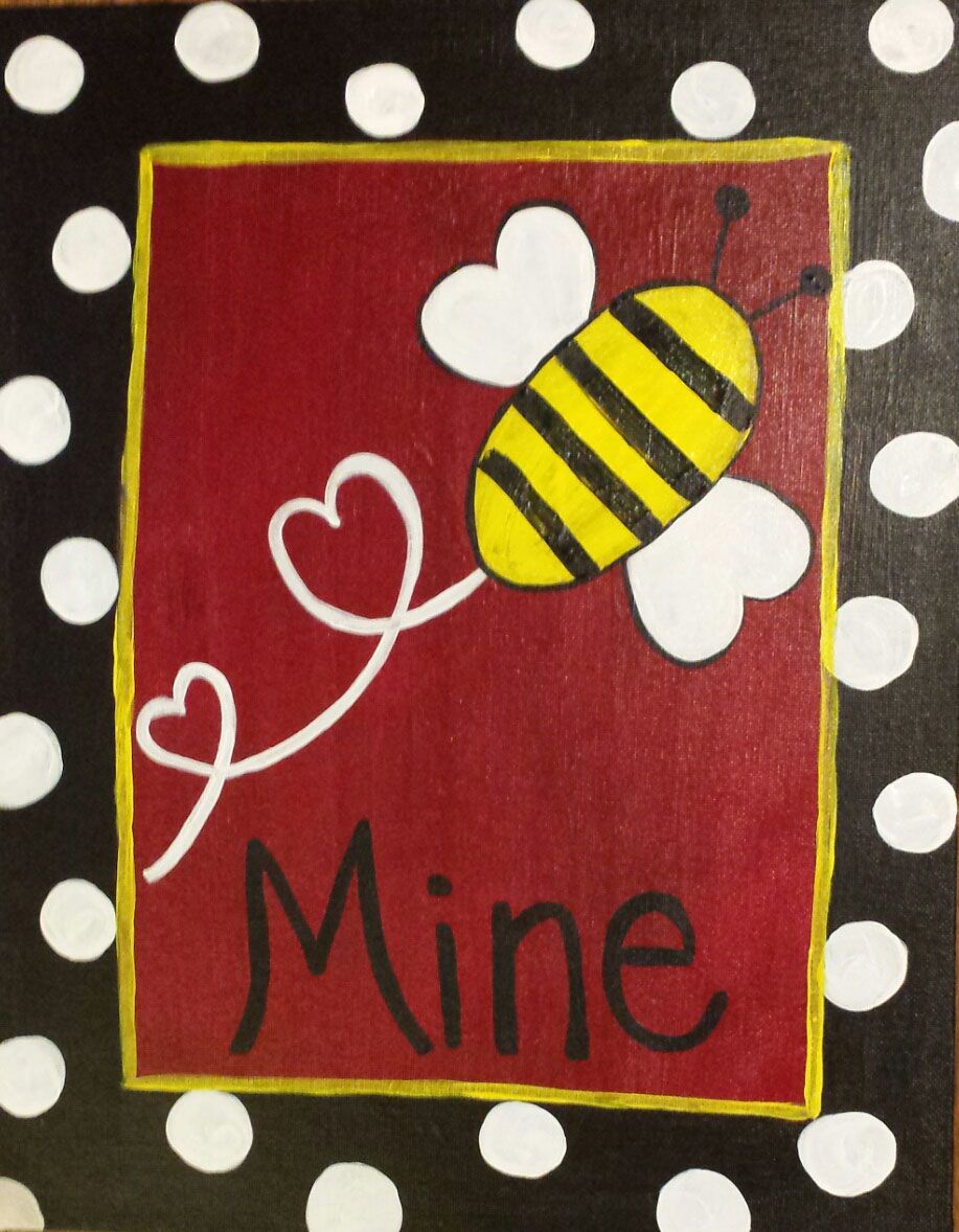 A painting of a bee with the word mine on it
