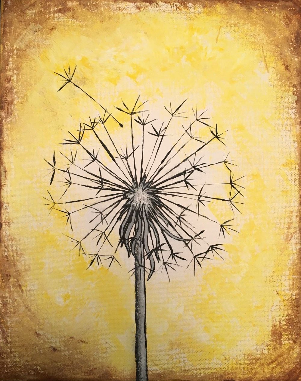 A drawing of a dandelion on a yellow background.