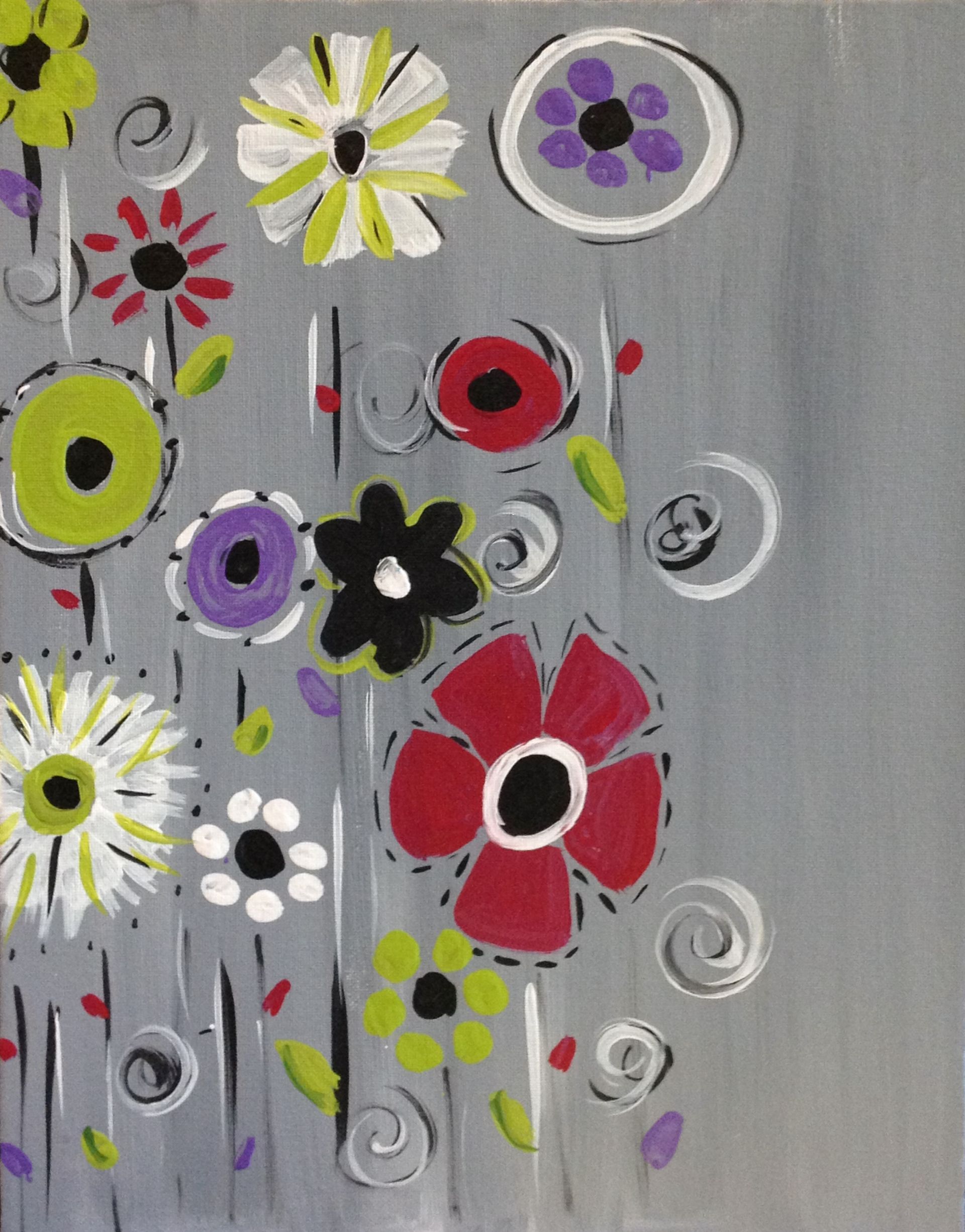 A painting of flowers on a gray background