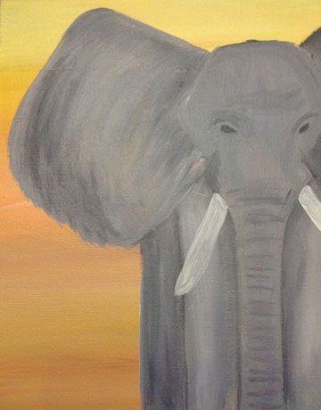 A close up of an elephant 's face in a painting.