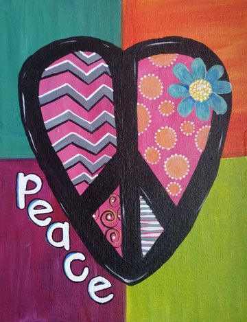A painting of a peace sign in the shape of a heart
