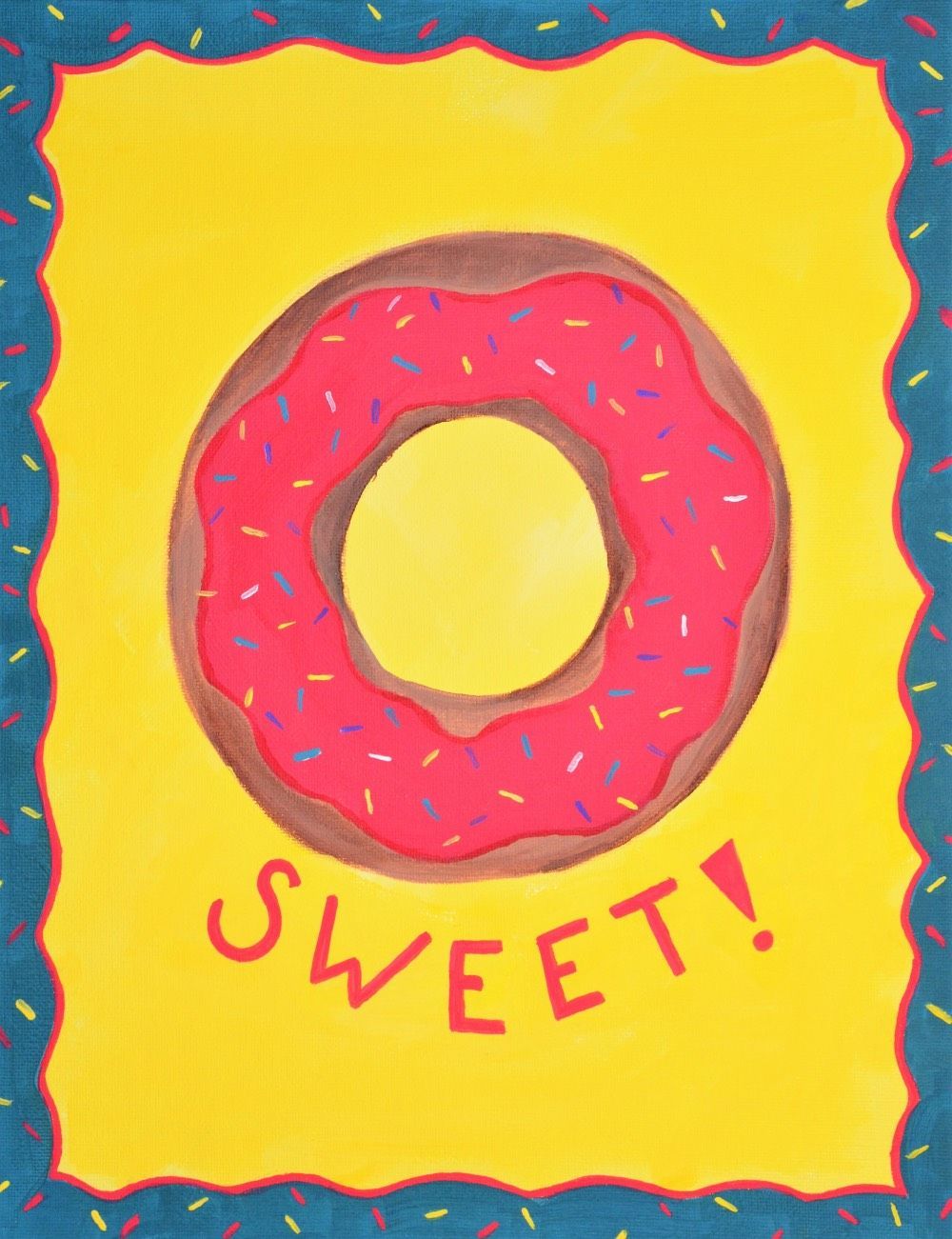 A painting of a donut with the word sweet on it