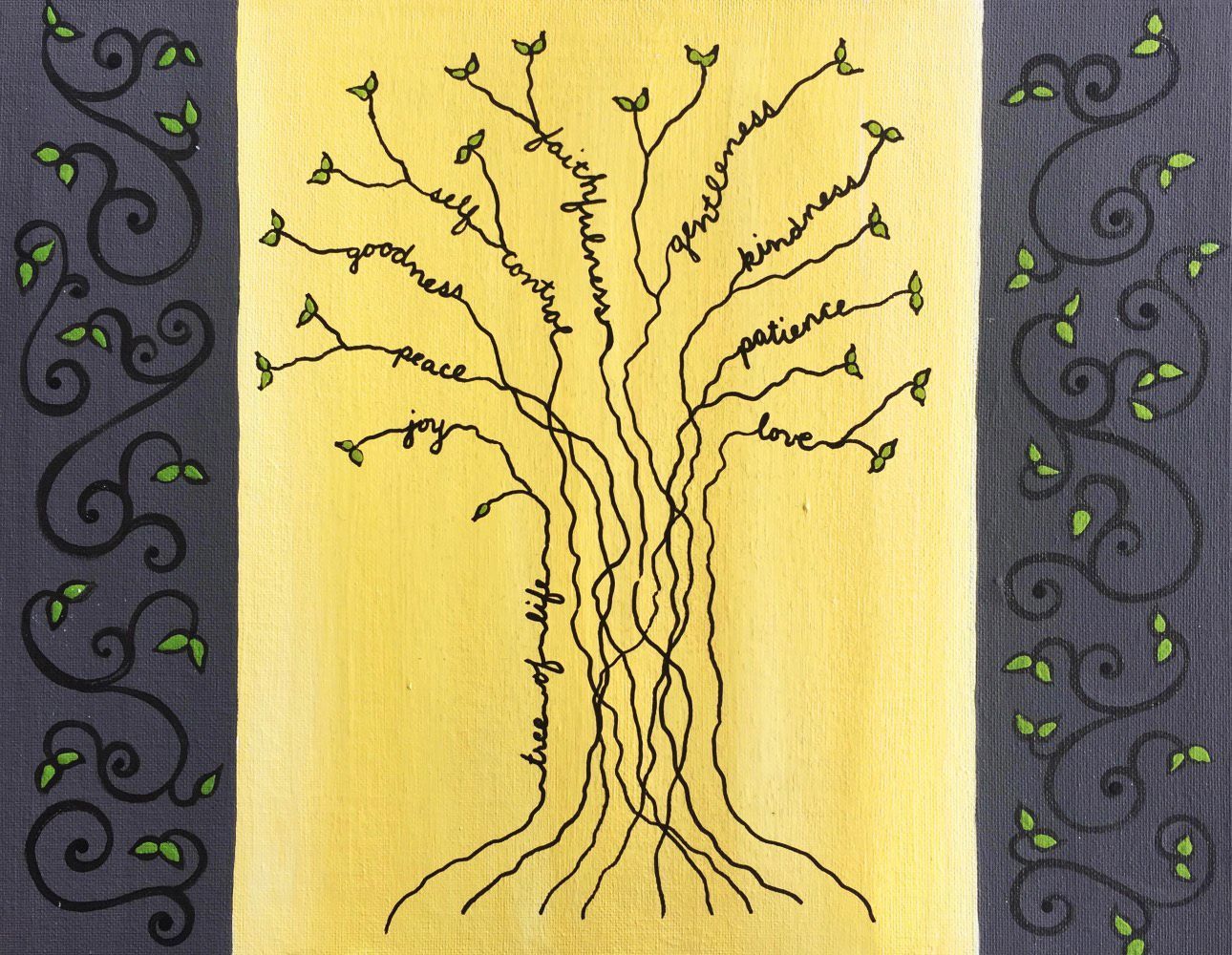 A drawing of a tree with the word kindness written on it