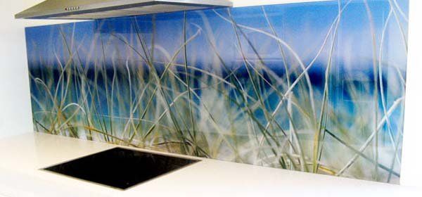 custom printed glass backsplash