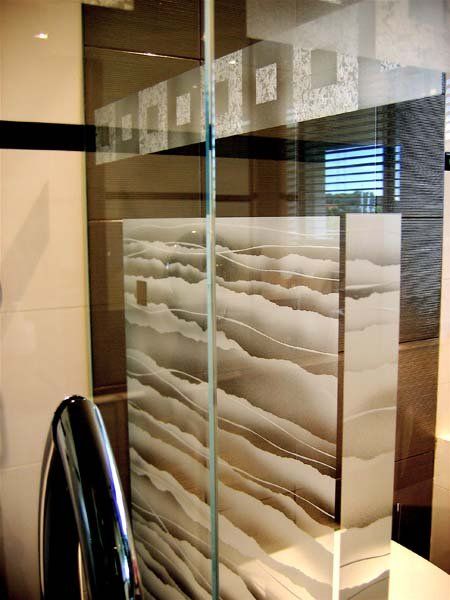 glass design in a bathroom, leafy design