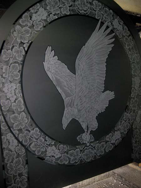 eagle etched on glass