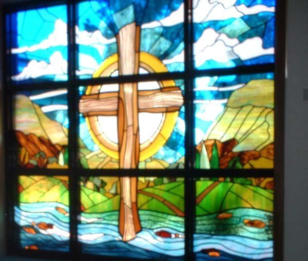 stained glass image with cross