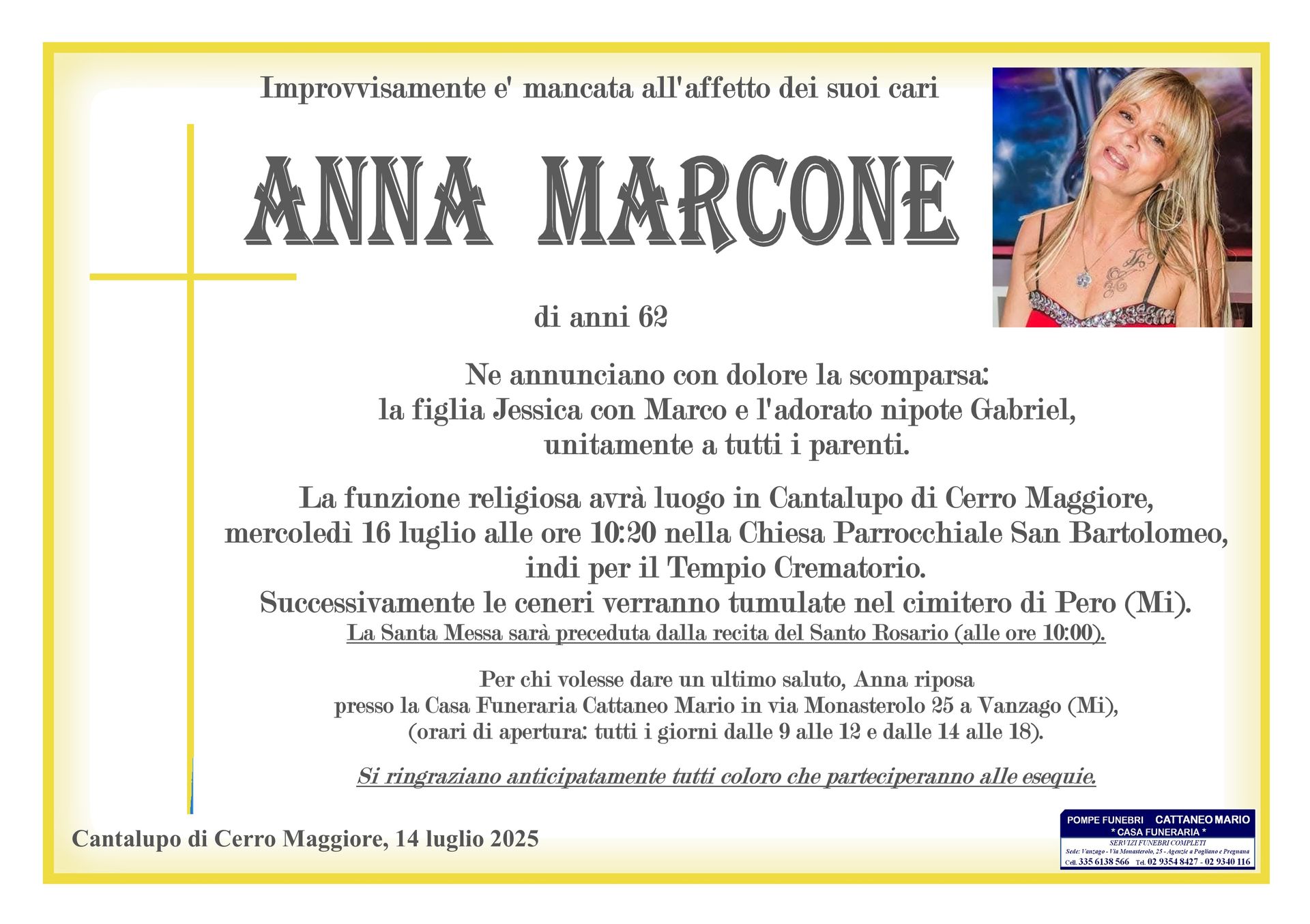 necrologio Anna Marcone