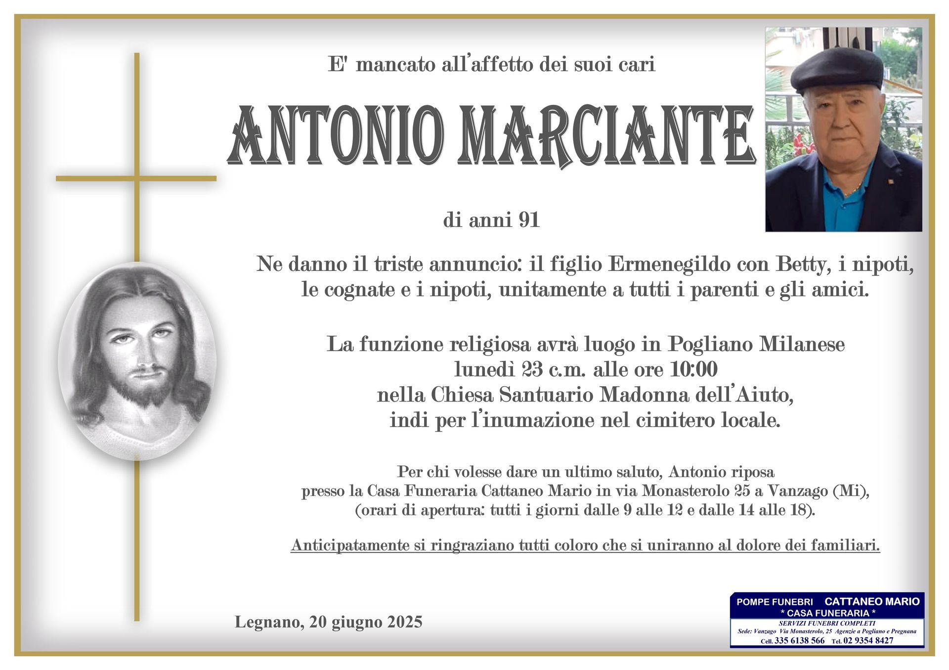 necrologio Antonio Marciante