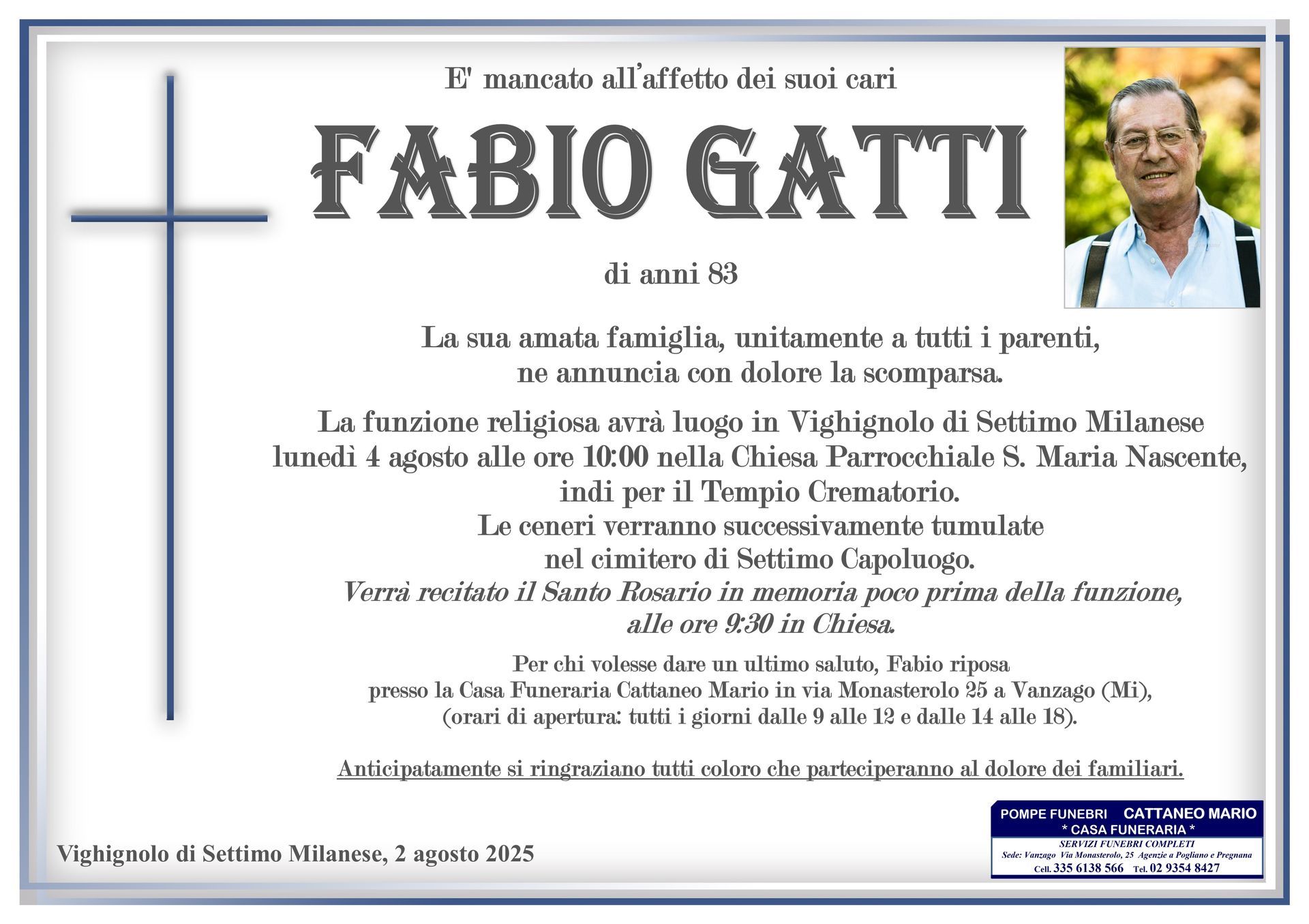 necrologio Fabio Gatti