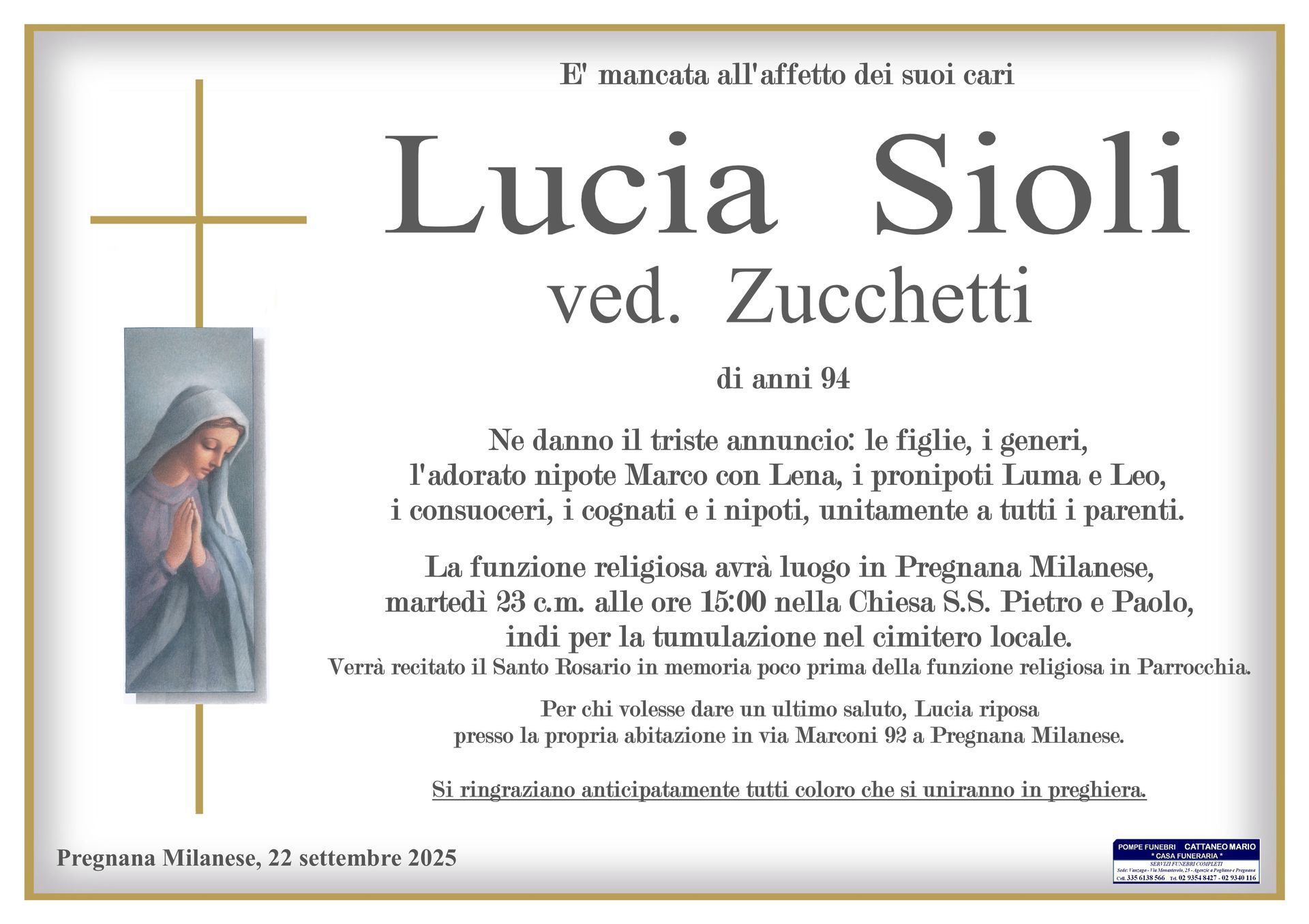 necrologio Lucia Sioli