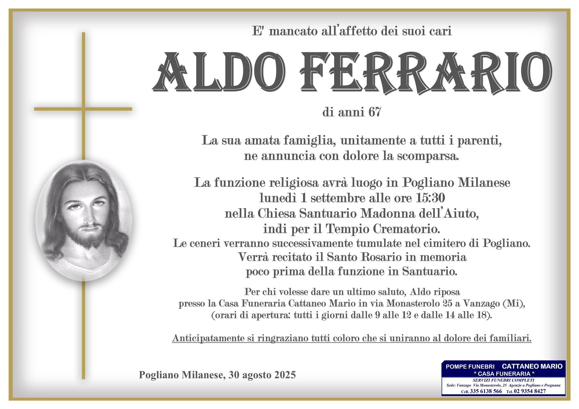 necrologio Aldo Ferrario