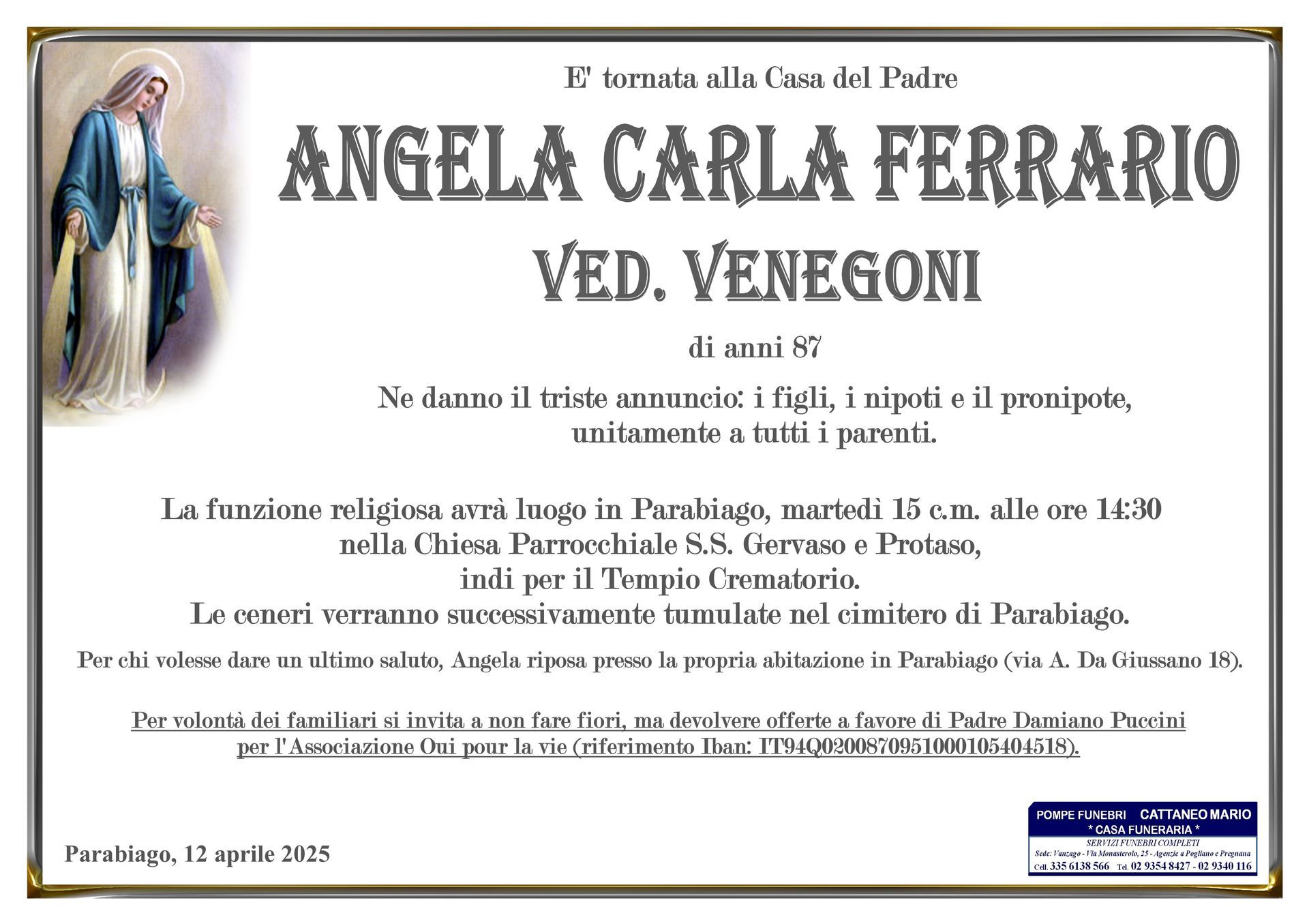 necrologio Angela Carla Ferrario