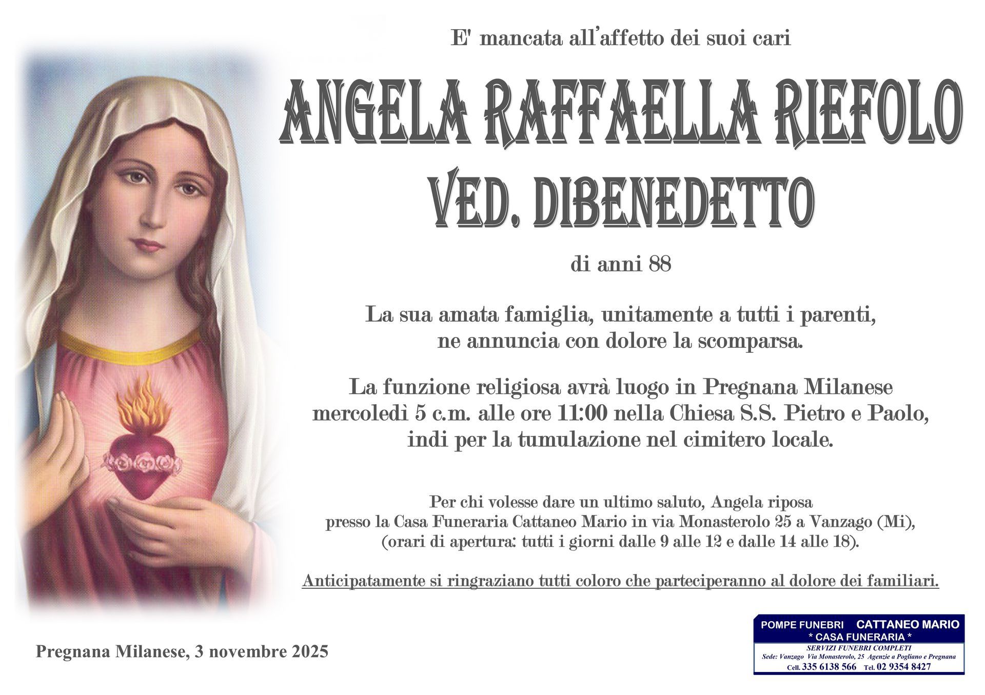 necrologio Angela Raffaella Riefolo
