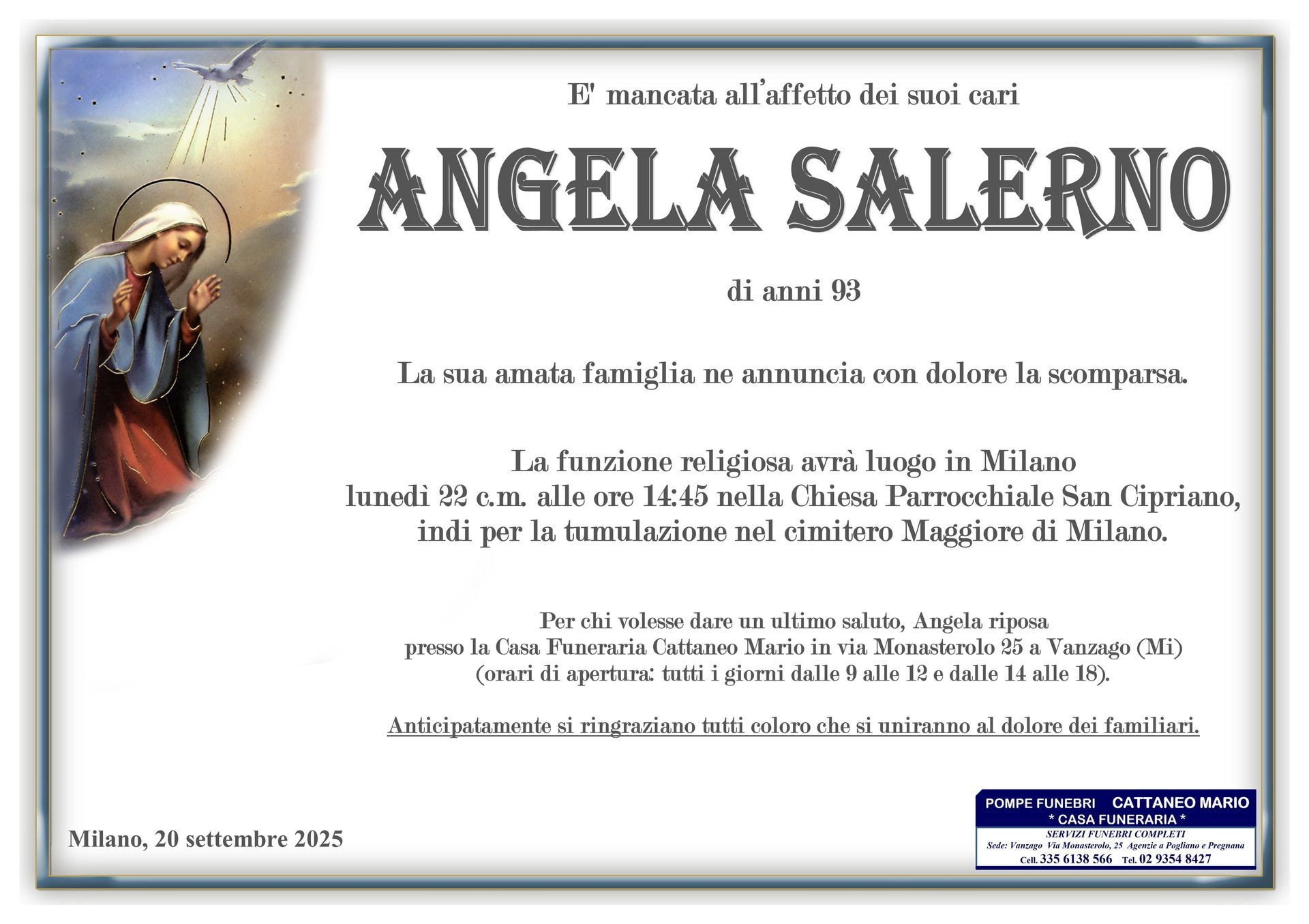 necrologio Angela Salerno