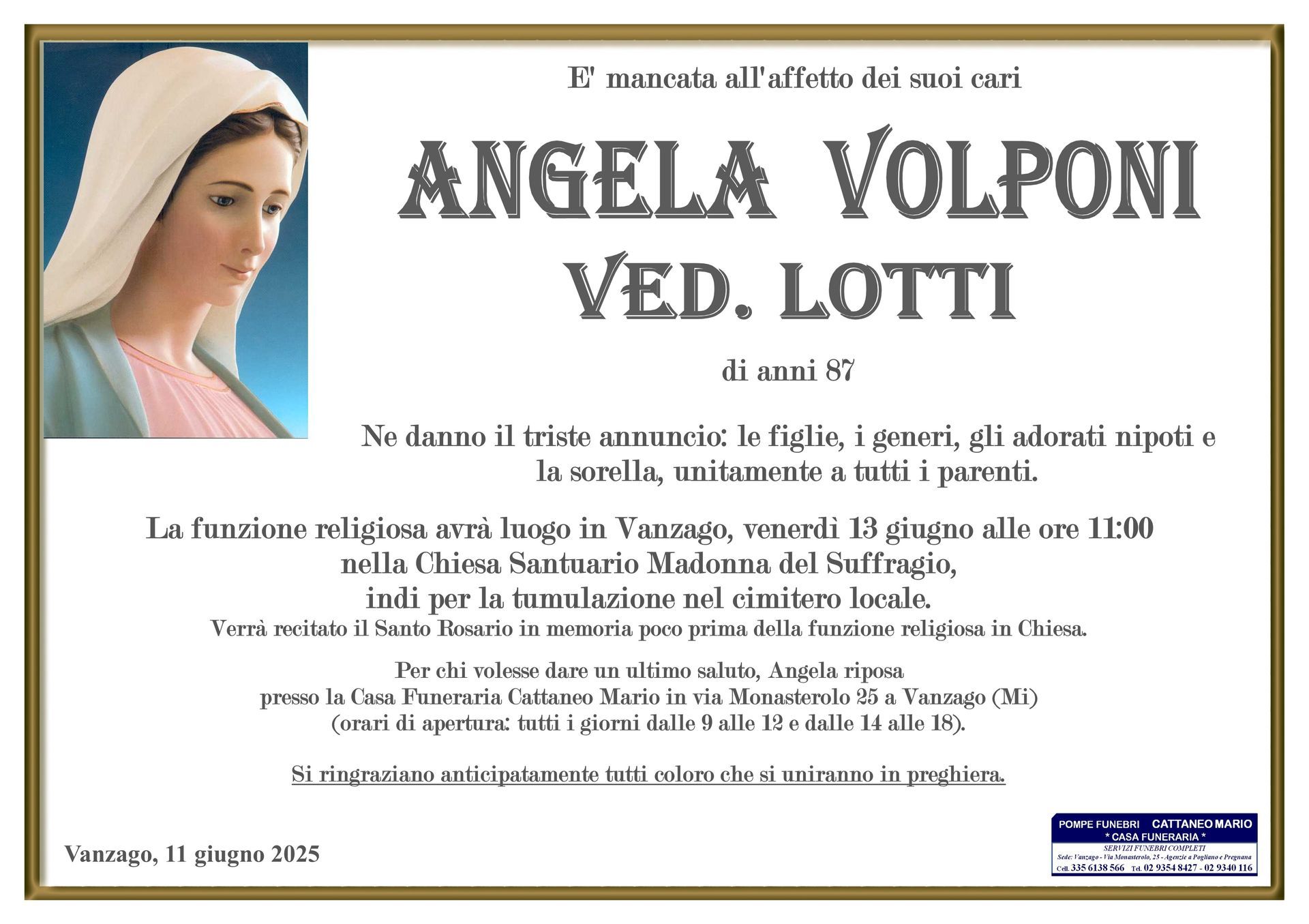necrologio Angela Volponi