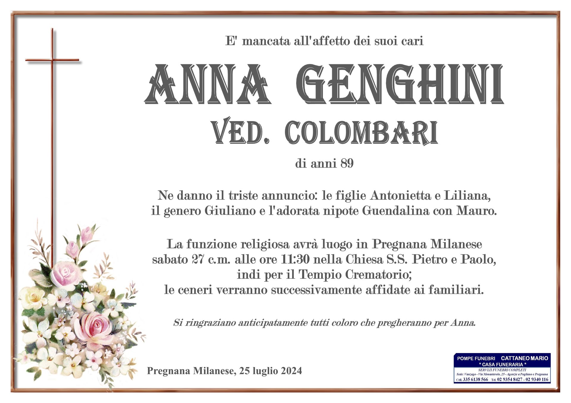 necrologio Anna Genghini