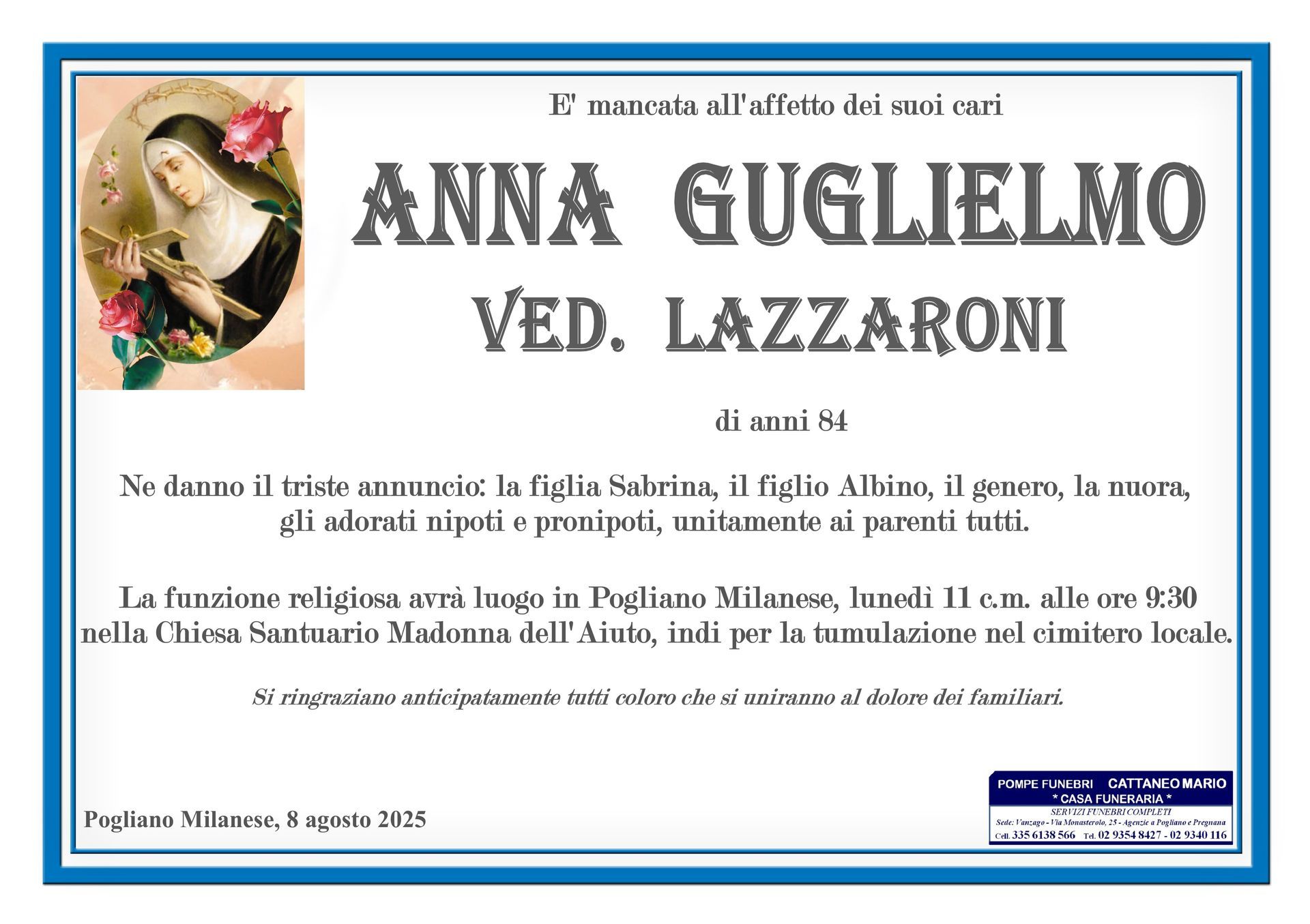 necrologio Anna Guglielmo