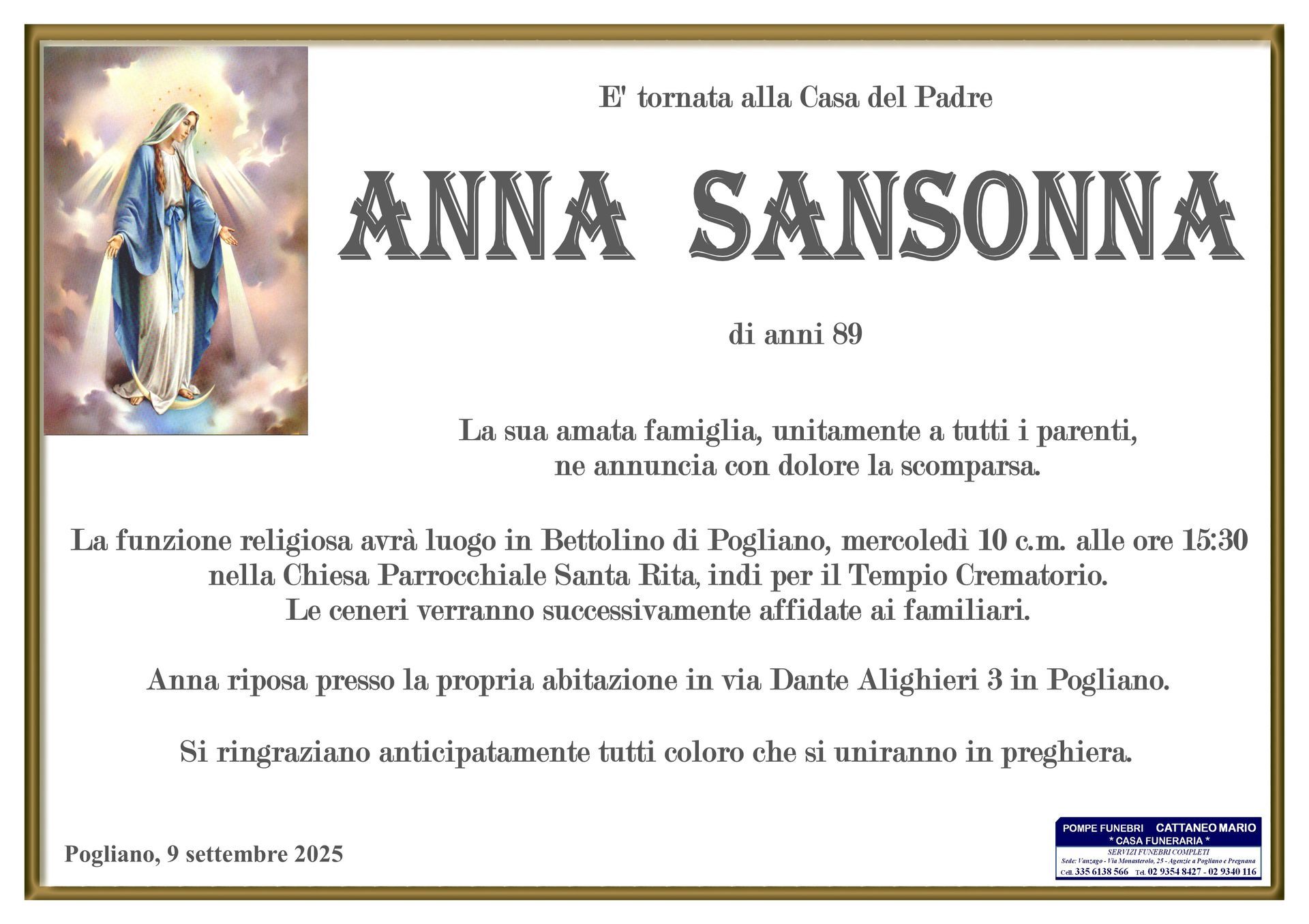 necrologio Anna Sansonna