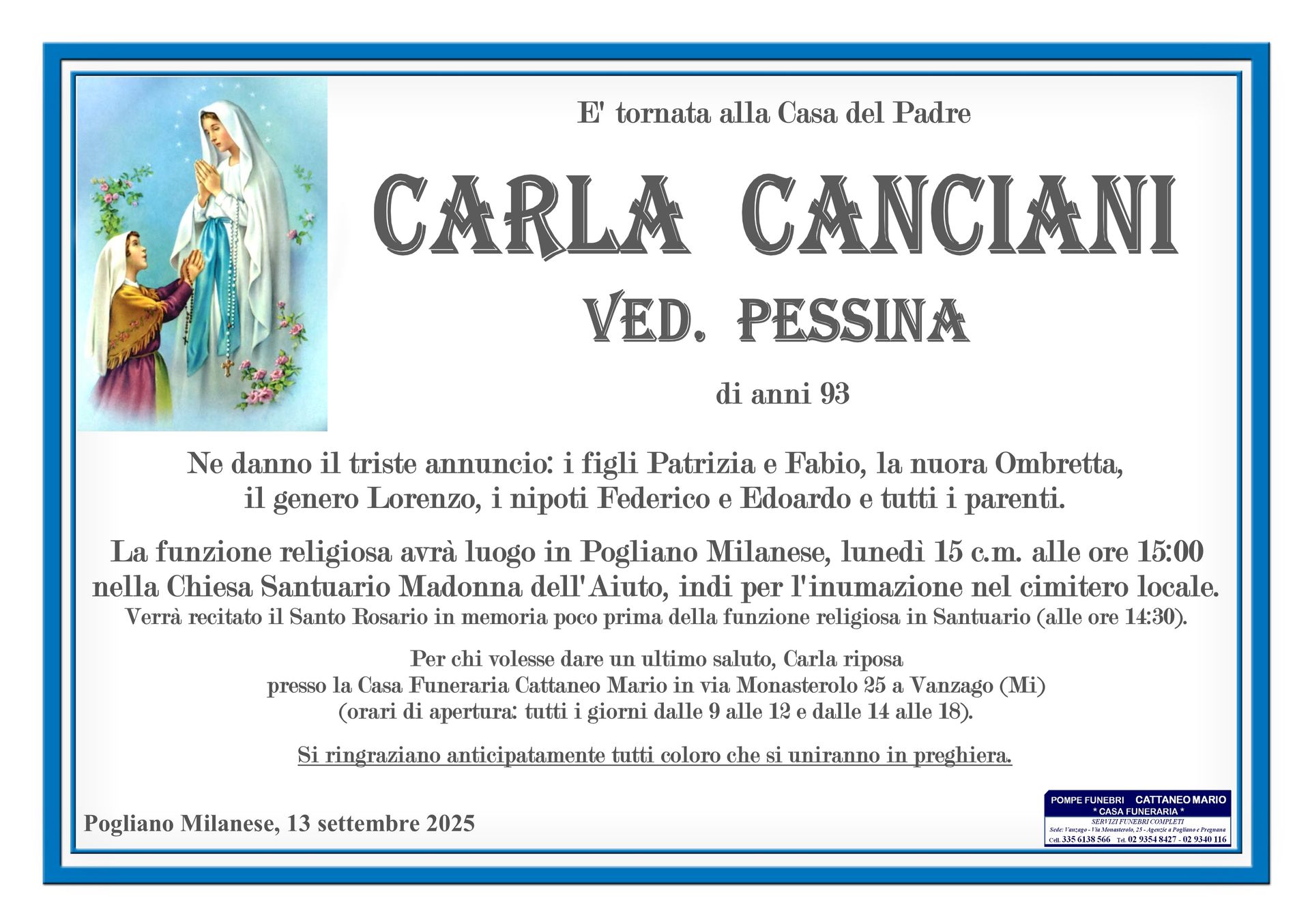 necrologio Carla Canciani