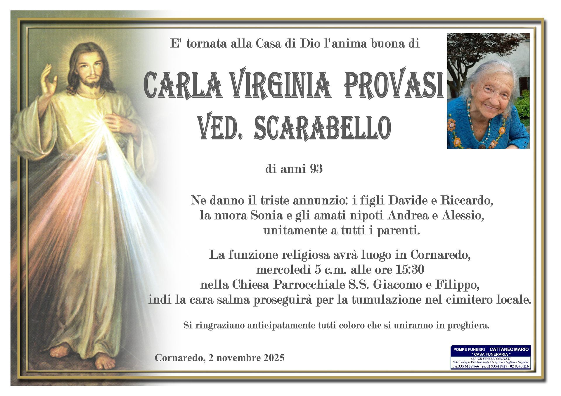 necrologio Carla Virginia Provasi
