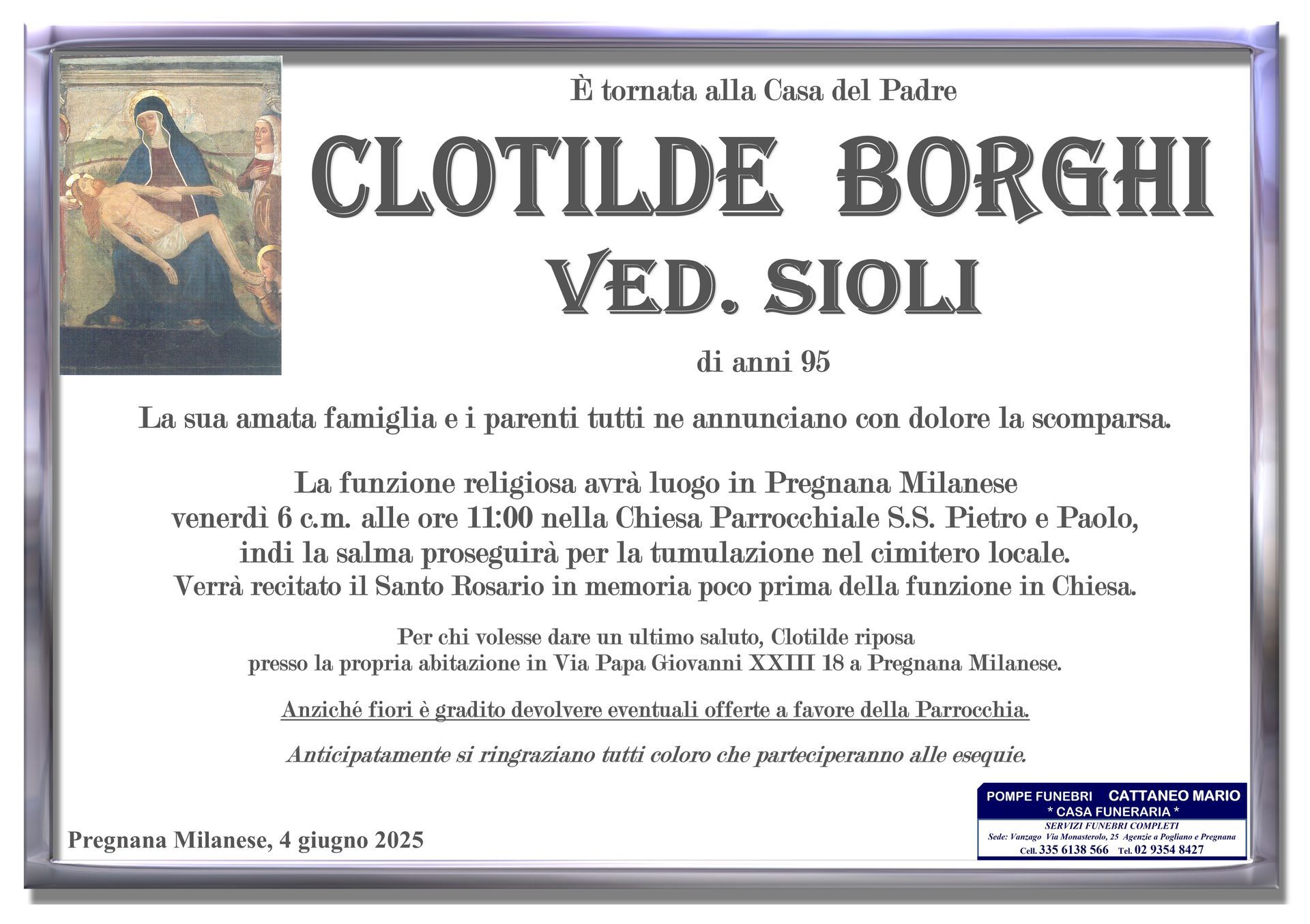 necrologio Clotilde Borghi
