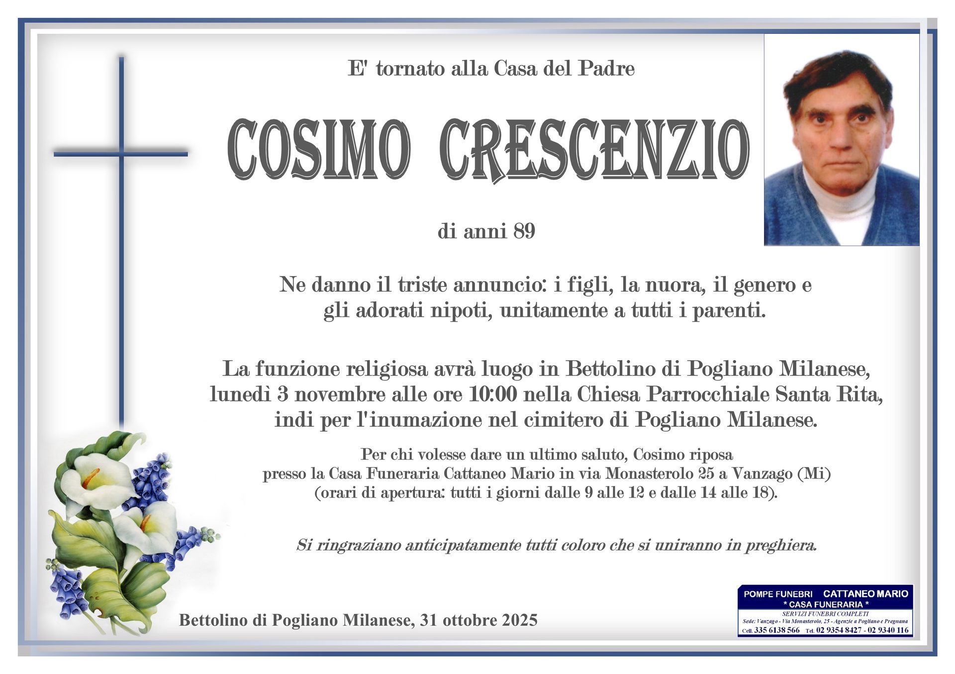 necrologio Cosimo Crescenzio
