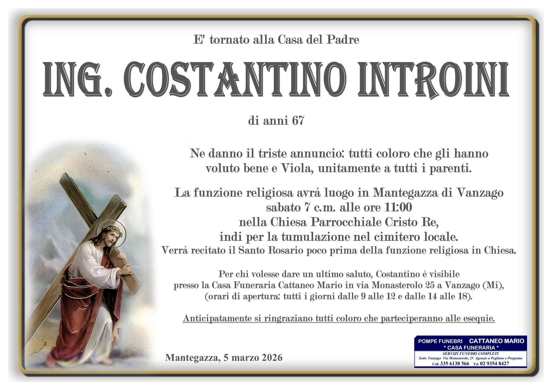 necrologio Ing. Costantino Introini