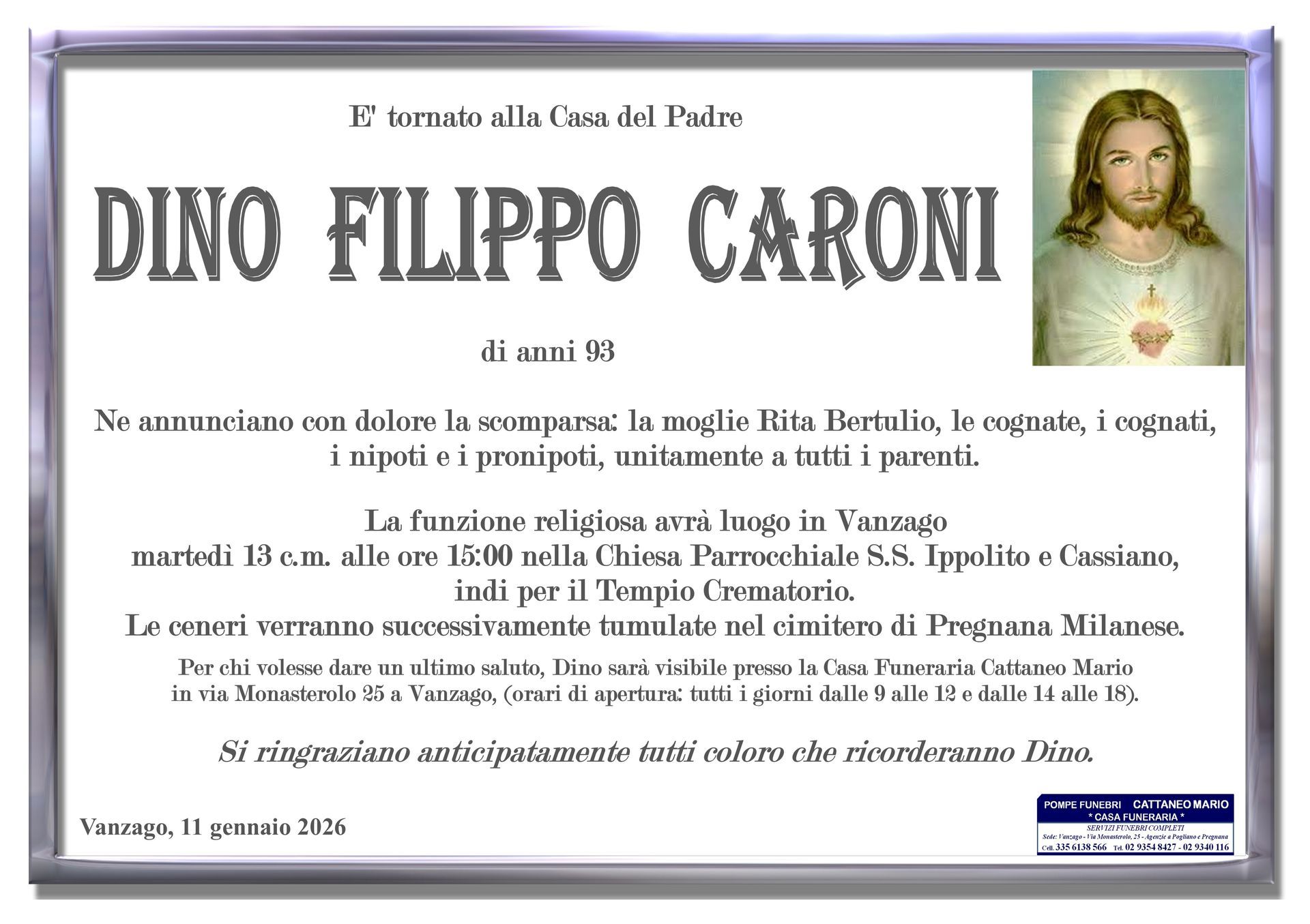 necrologio Dino Filippo Caroni