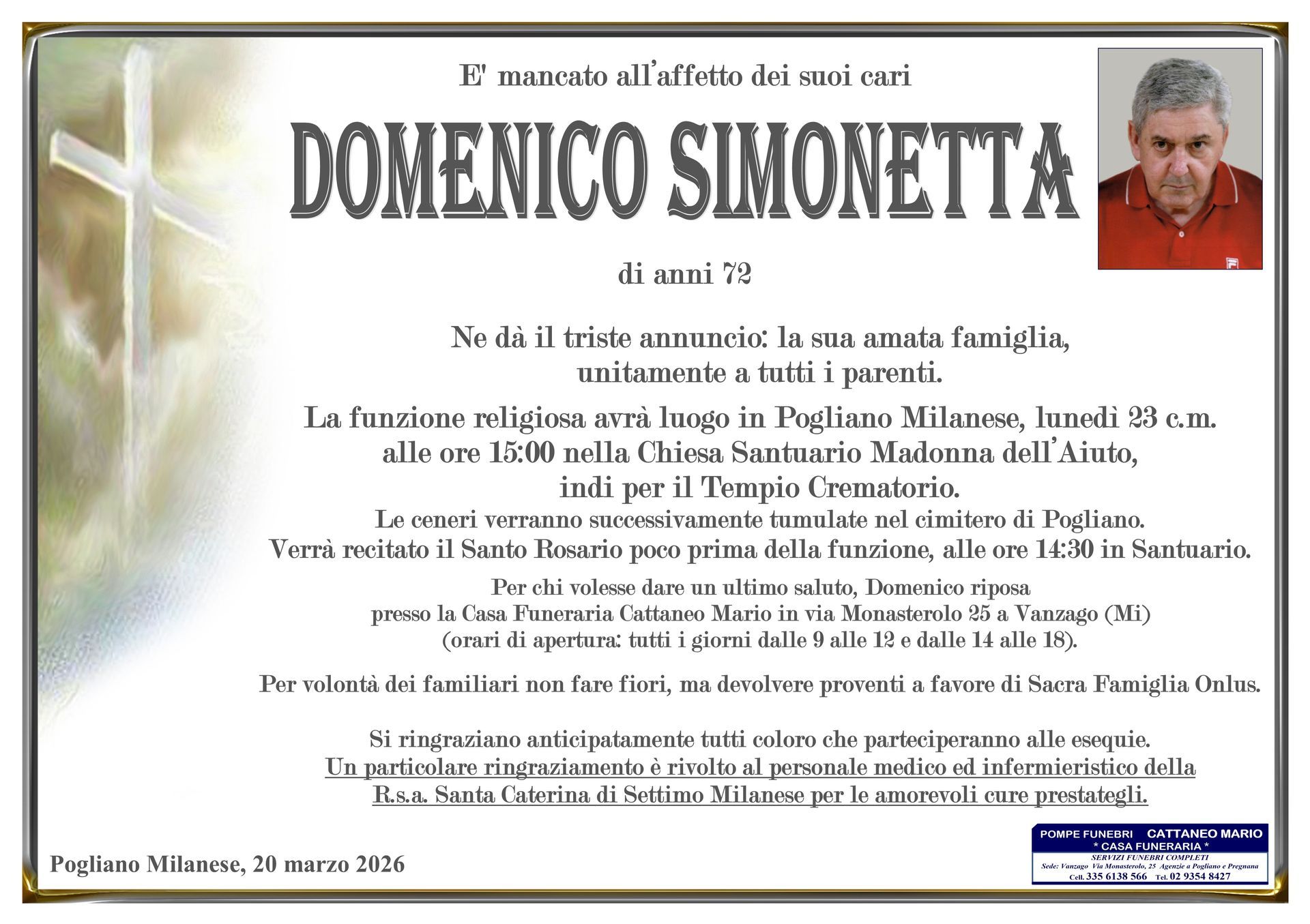 necrologio Domenico Simonetta