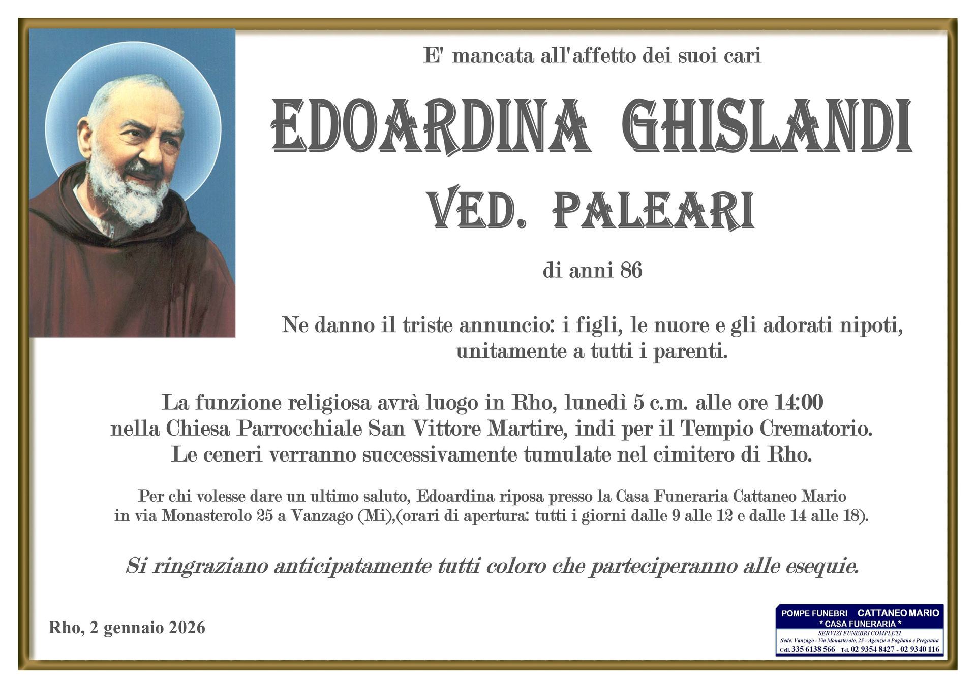 necrologio Edoardina Ghislandi